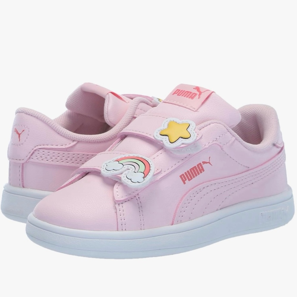 Puma Pink Sneakers with Velcro Strap and Decorative Patches